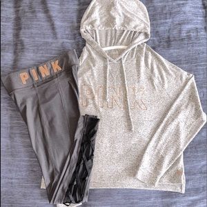 VS PINK Small rose gold leggings and cropped hoodie